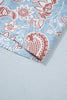 Sky Blue Boho Floral Print Scalloped Trim Button Down Short Sleeve Shirt