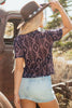 Brown Aztec Print Mock Neck Short Sleeve Mesh T Shirt