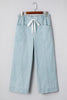 Sky Blue Stripe Mid Rise Drawstring Waist Jeans