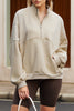 Black Half Zip Stand Collar Exposed Seam Solid Color Casual Sweatshirt