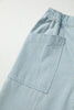 Sky Blue Stripe Mid Rise Drawstring Waist Jeans