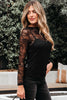 Black Lace Crochet Mesh Patched Slim Fit Long Sleeve Top