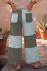 Beau Blue Raw Seam Colorblock Wide Leg Ankle Length Casual Pants
