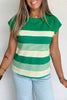 Black Stripe Mixed Print Crew Neck Cap Sleeve T Shirt