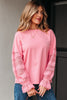 Sachet Pink Drop Shoulder Lace Ruffled Sleeve Patchwork Loose Sweatshirt