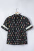 Black Contrast Frilled Trim Short Sleeve Floral Shirt