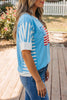 Light Blue Flag Print Patchwork Colorblock July 4th T Shirt