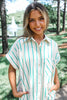 Mint Green St Patricks Striped Wide Short Sleeve Shift Mini Shirt Dress