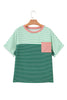 Green Stripe Contrast Print Color Block Detail Relaxed Tee
