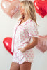 Pink Bowknot Printed Short Sleeve and Ruffled Shorts Valentines Pajama Set