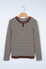 Brown Faux Two Piece Textured Striped Round Neck Long Sleeve T Shirt