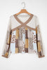 White Floral Printed Contrast Patchwork Long Sleeve Top