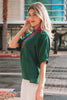 Evergreen Contrast Plaid Patchwork V Neck Half Sleeve Blouse