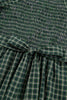 Green Plaid Square Neck Shirred High Waist Ruffle Hem Dress