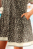 Black Leopard Print Striped Color Block Trim V Neck Bracelet Sleeve Mini Dress