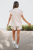 Beige Leopard Zip Polo Top 2pcs Short Set