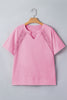 Mint Green Raw Cut Notched Neck Lace Patchwork Detail Mineral Wash Tee