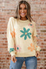 Khaki Mineral Washed French Terry Flower Print Sweatshirt