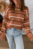 Brown Stripe Striped Ribbed Edge Drop Shoulder Sweater