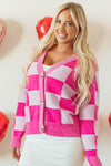 Black Checkered Drop Shoulder Buttoned V Neck Cardigan