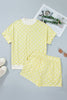 Green Polka Dot Print Color Block Trim Mock Neck Short Set