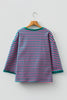 Racing Red Striped Print Drop Shoulder Lace Trim Bracelet Sleeve Loose Top