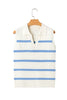 Sky Blue Stripe Split V Neck Collared Ribbed Sweater Vest