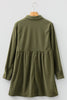 Black Corduroy Half Button Collared Long Sleeve Mini Dress