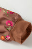Brown Floral Sleeve Patchwork Round Neck Plus Blouse