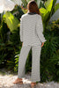 White Stripe Collared Pullover Top and Drawstring Pant Set