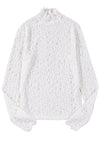 White Flower Lace See Through Mock Neck Long Sleeve Top