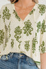 Apricot Floral Print Tie V Neck Button Down Puffy Half Sleeve Shirt
