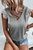 Gray Lace Patchwork Criss Cross V Neck Tank Top