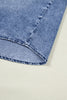 Dusk Blue Vintage Wash Denim Ruffle Detail Button Down Shirt