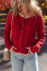 Racing Red Color Contrast Edge Cable Knit Buttoned Cardigan