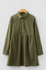Black Corduroy Half Button Collared Long Sleeve Mini Dress