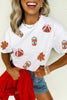 White Sequined Pumpkin Fall Graphic Casual Shift T Shirt