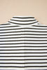 Black Stripe Ribbed Knit Half Button Long Sleeve Slim Top