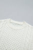 Beige Solid Color Cable Detail Knit Loose Round Neck Sweater