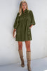 Vineyard Green Corduroy Snap Buttons Empire Waist Bracelet Sleeve Dress