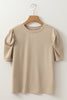Parchment Solid Color Ruched Puff Sleeve T Shirt