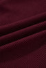 Burgundy Waffle Splicing Zip Up Front Button Hooded Jacket