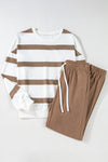 Black Stripe Drop Shoulder Pullover and Jogger Pants Set