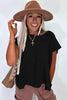 Black Solid Color Sweater Tee with Side Slits