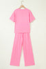 Sachet Pink Solid Cover Oversize Tee Pocketed Casual Pants 2pcs Outfit