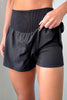 Black Solid Color Ribbed Patchwork High Waist Athletic Shorts