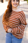 Khaki Stripe Drop Shoulder Casual Sweater