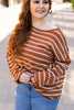 Khaki Stripe Drop Shoulder Casual Sweater