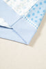 Sky Blue Patchwork Floral Print Mock Neck Long Sleeve Sweatshirt