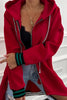 Racing Red Contrast Cuffed Drop Shoulder Zip up Tunic Hoodie